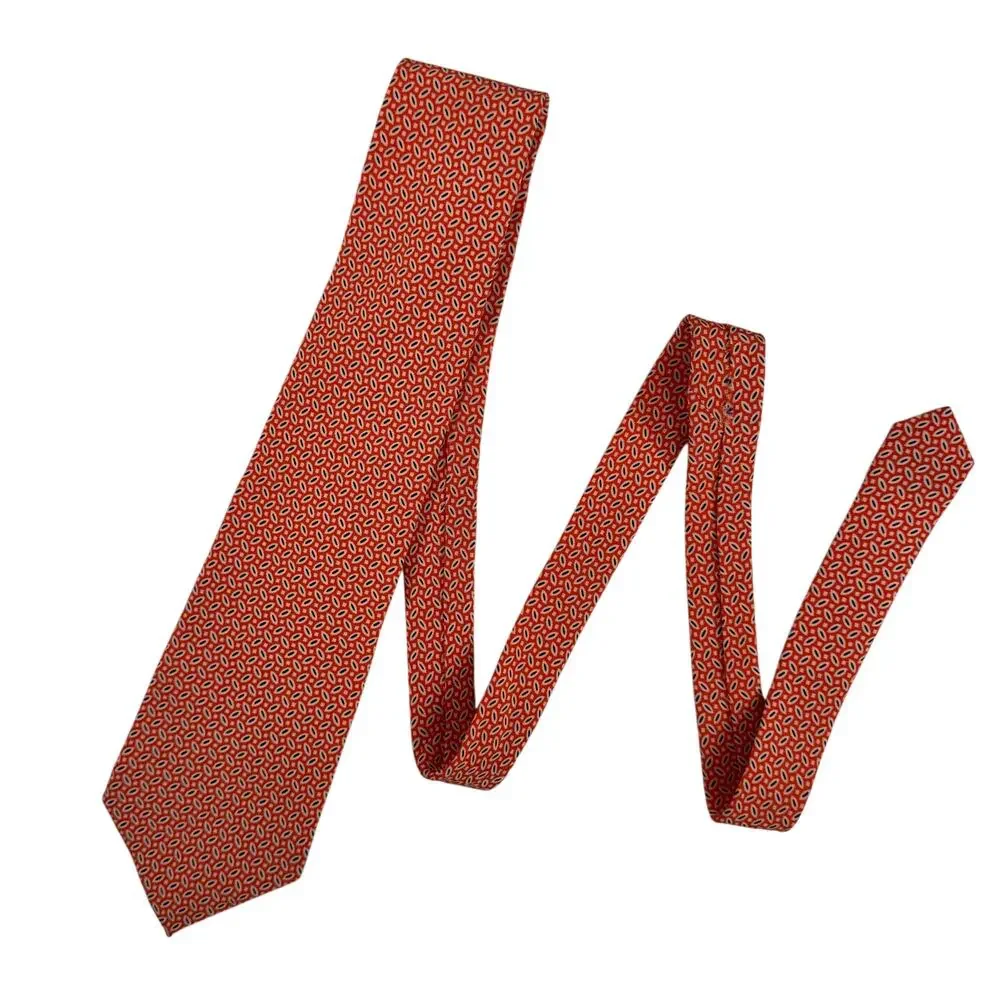 Polo Ralph Lauren Geometric Necktie 100% Silk Orange Made In USA Classic Preppy